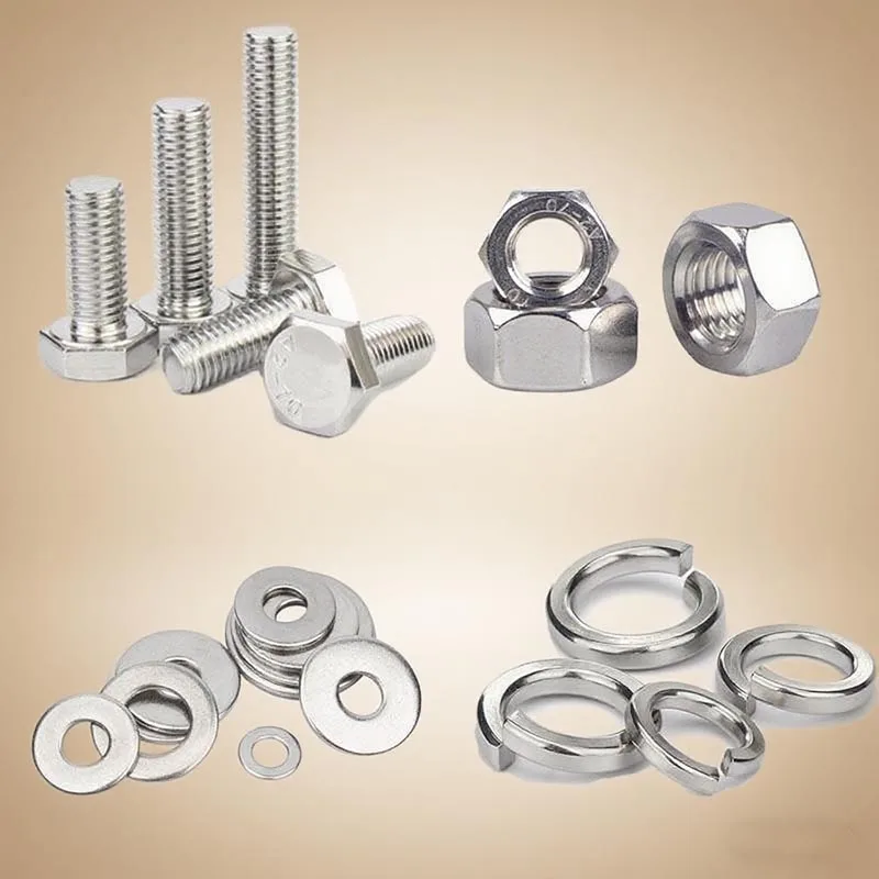 M4/M5 240/480 قطعة مجموعة متنوعة من مسامير الرأس والسداسية المصنوعة من الفولاذ المقاوم للصدأ: خيط كامل، مع غسالات. مكسرات سداسية. مناسبة لـ Va