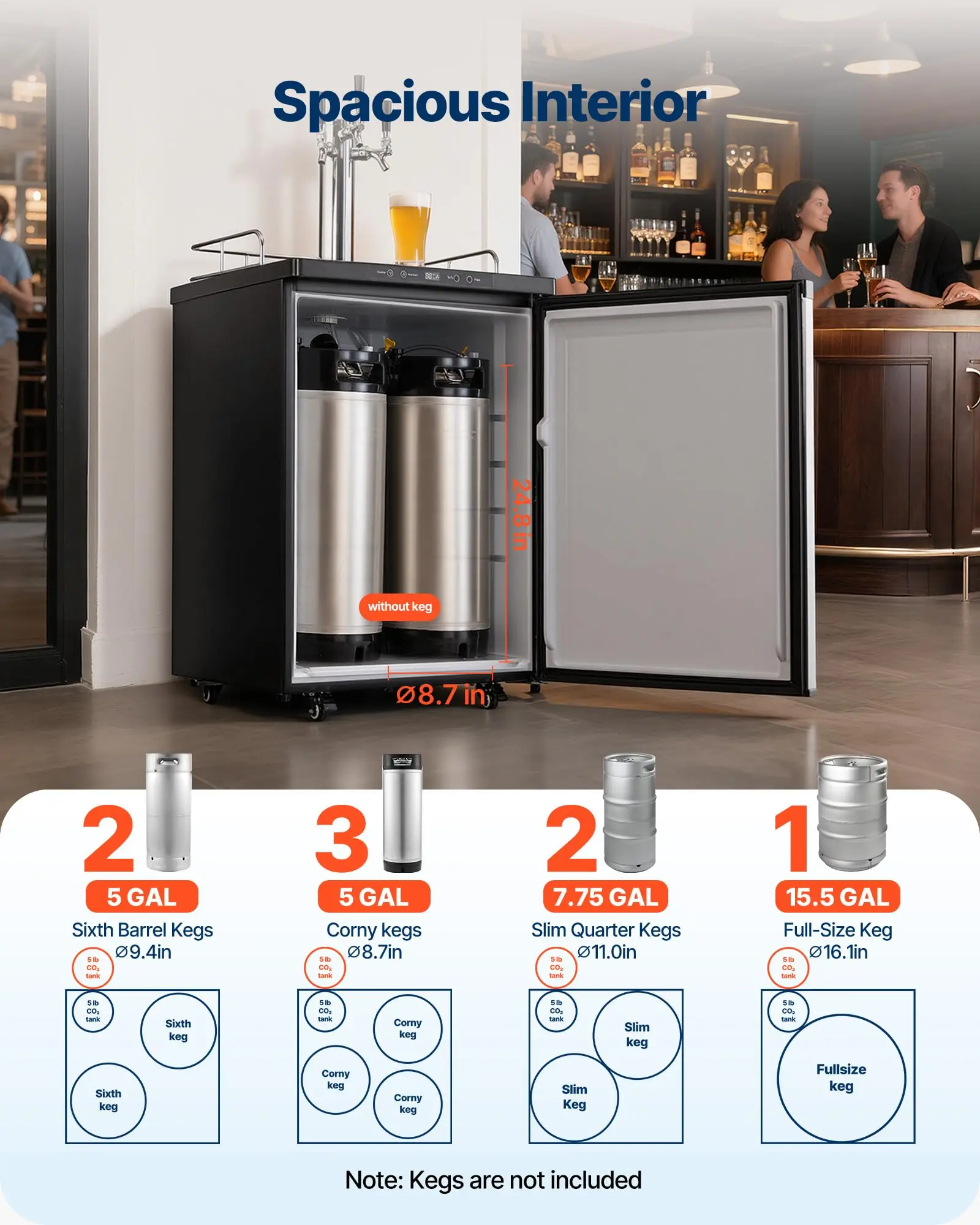 Beer Kegerator, Triple Tap Home Draft Beer Dispenser for Ball Lock