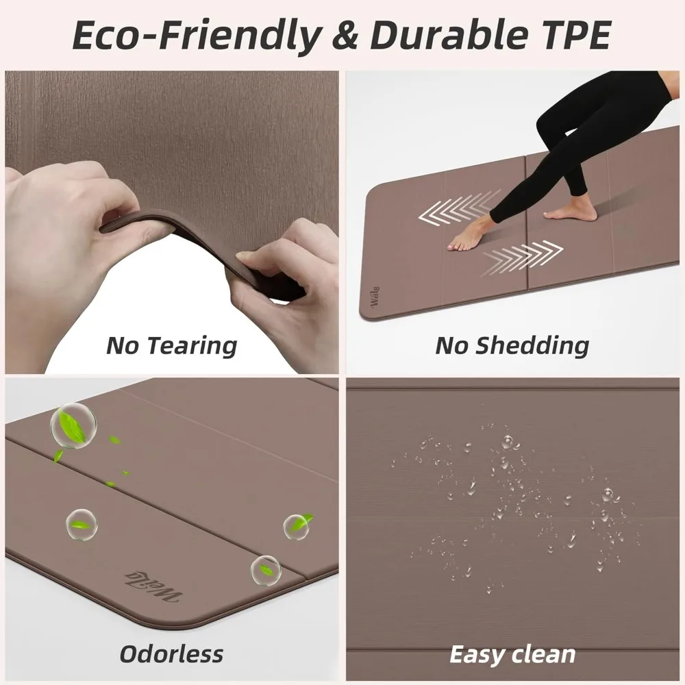 سجادة يوجا كبيرة قابلة للطي للبيلاتس - غير سامة، مقاس 75 × 32 بوصة كبيرة جدًا، سميكة 1/4 بوصة، تصميم غير قابل للانزلاق ومحمول مثالي لـ
