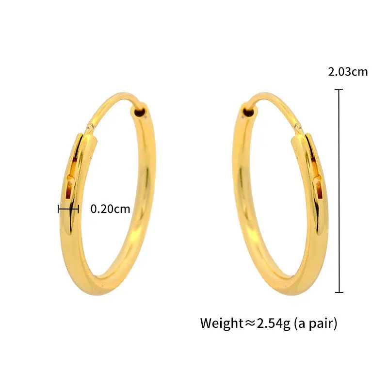 Wholesale--- XP 20 mm 24 k Pure Gold Plated Classical Tiny Circle Hoop Earrings for Women Fashion Jewelry