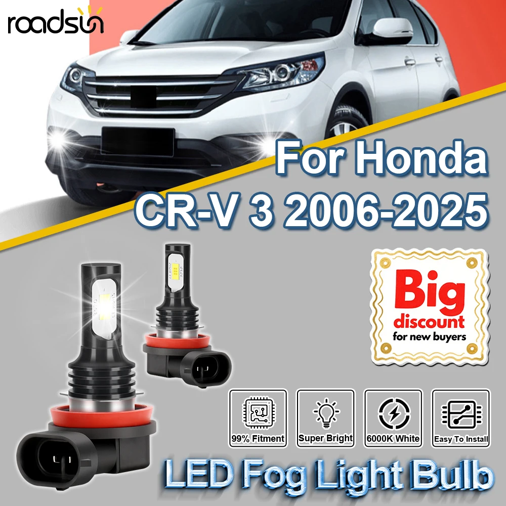ROADSUN 2PCS Canbus Car LED Fog Light Bulbs Super Bright Auto Fog Lamp Ampoules For Honda CR-V 3 2006 2007 2008 2009 2010-2025
