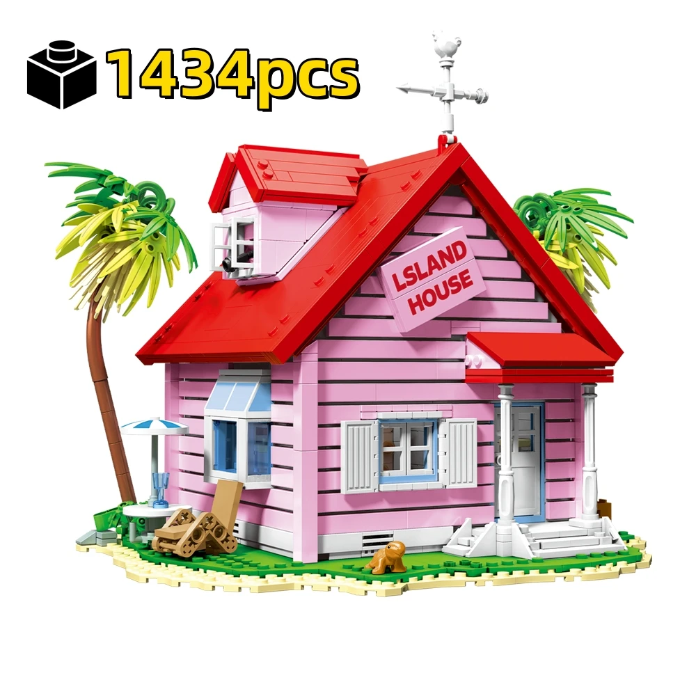 FUNXINEE 1434PCS Master Roshi Eilandhuis Bouwstenen Anime Seaside Villa Houten Cabine Creatieve Model Kit Gift