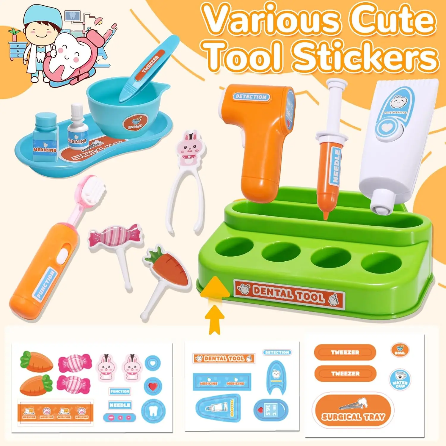 مجموعة أدوات طبيب الأرنب للأطفال الصغار، مجموعة ألعاب طبية للطبيب، فرشاة لعب الأدوار لطبيب الأسنان، ألعاب الأسنان للفتيات والأولاد
