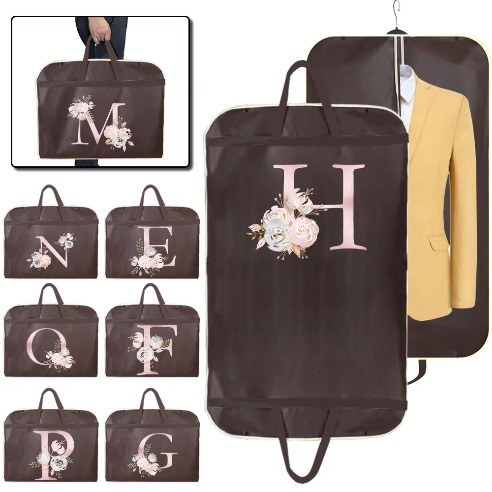 Dustproof Clothing Cover Wedding Dress Dust Cover Suit Coat Storage Bag Pink Flower Letter Garment Bag Hanging Clothes Organizer