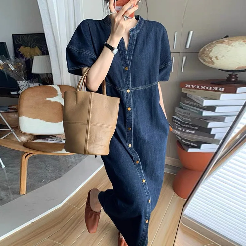 

Women'S Clothing French Retro Casual Washed Dress Women Summer Pear-Shaped Body Slimming Stylish Dress