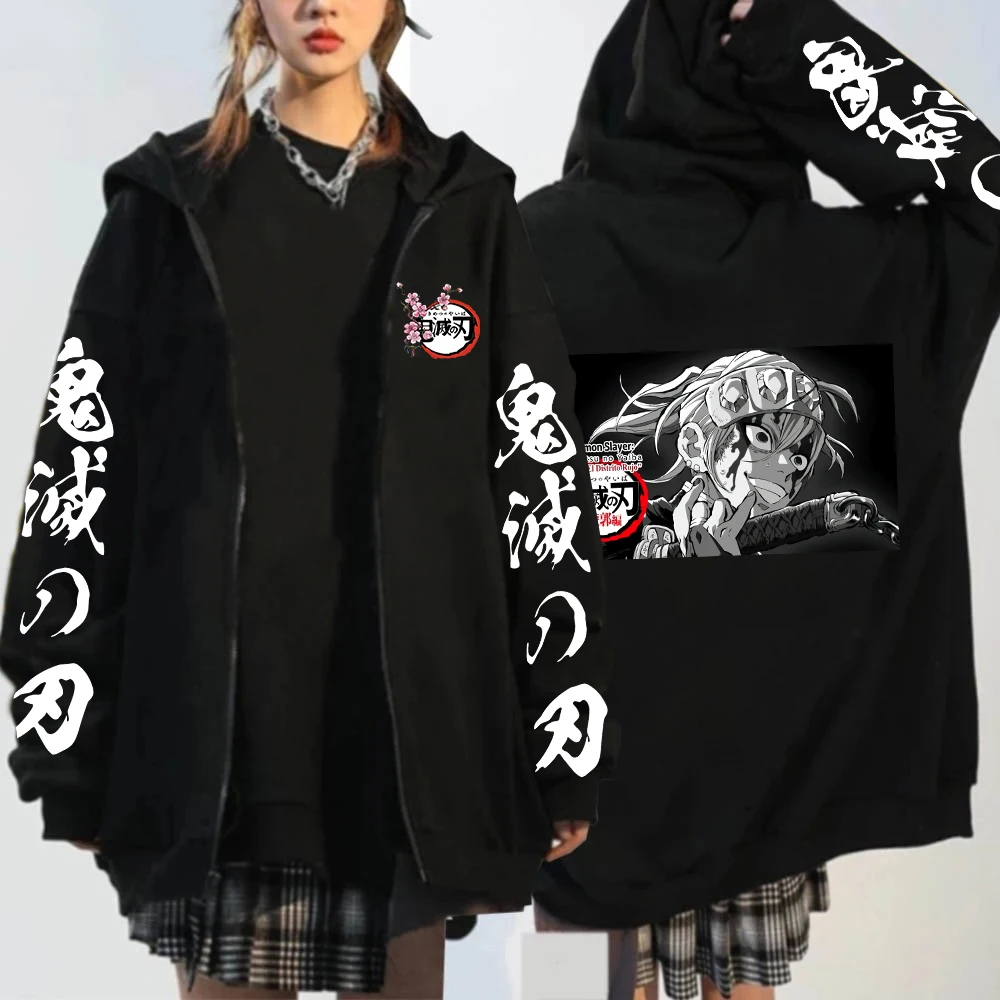 Anime Demon Slayer Uzui Tengen Graphic Printed Hooded Men Women Zip Up Hoodies Plus Size Sweatshirt Harajuku Male Zipper Jacket