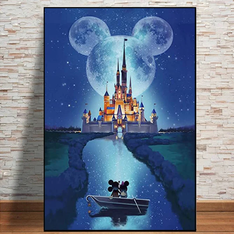 AB Disney Cinderella Castle Diamond Painting Wall Art Disneyland Under The Starry Night Cartoon Mosaic For Home Decor