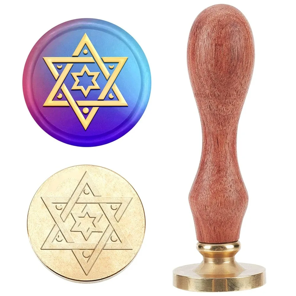 Star of David Wax Seal Stamp Moon Star Hexagonal Sealing Wax Stamps 6 Pointed Star 25mm Stamps Copper Seals Durable Removable