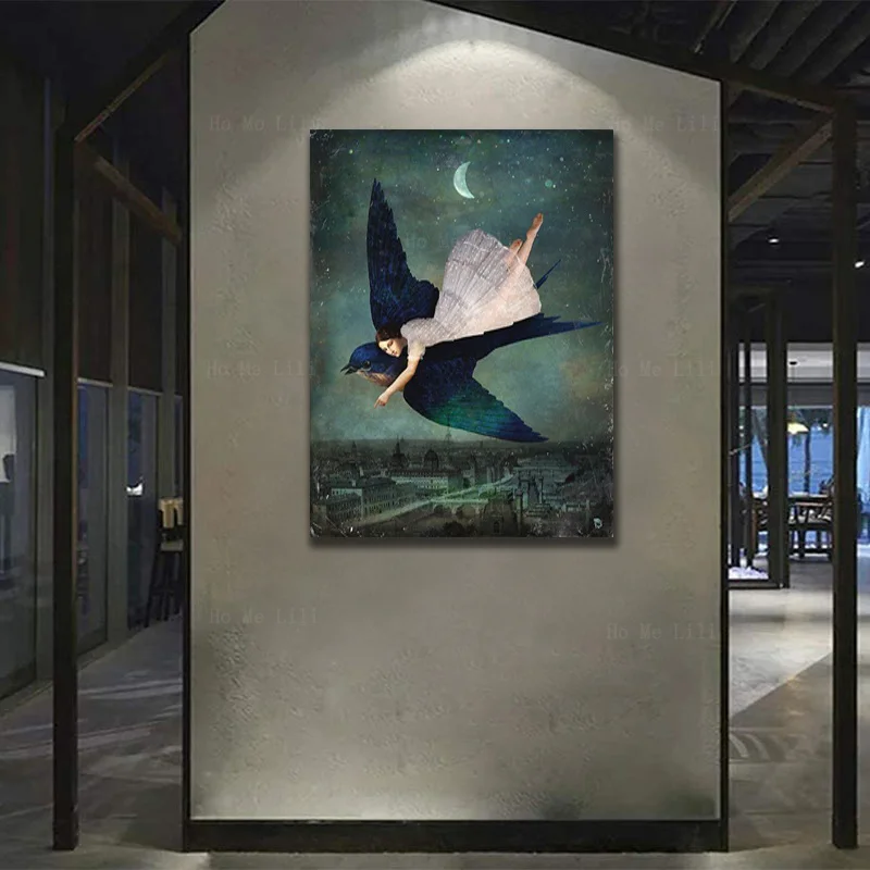 A Swallow Is Flying Among The Stars, Carrying A Woman In White On Her Back Room Wall Is Decorated With By Ho Me Lili