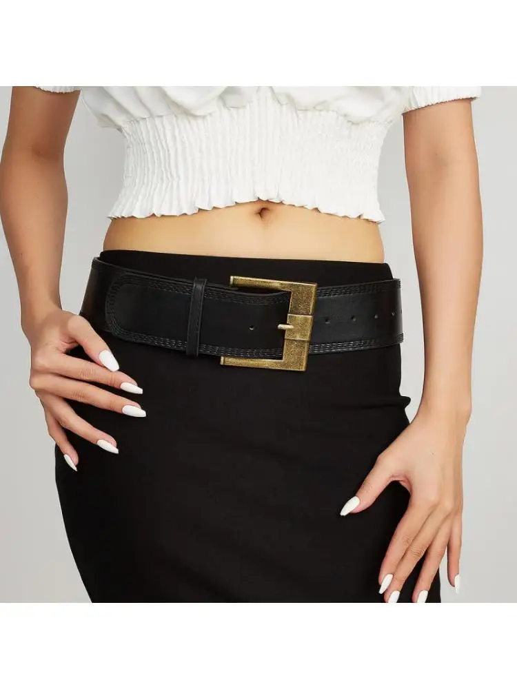 Exaggerated Fashion Cover Women7.5cm Wide Belt Vintage Style Tight Waist Slimming Matching Skirt Elegant Girl Spot Spice New Red