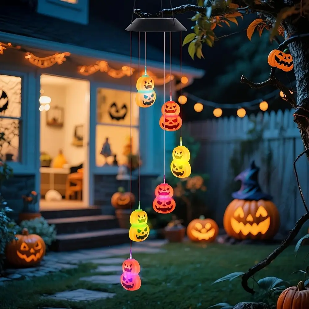 Creative Halloween LED Pumpkin Wind Chime Pumpkin Shaped Waterproof Pumpkin Wind Chime Light LED Light String Solar Powered