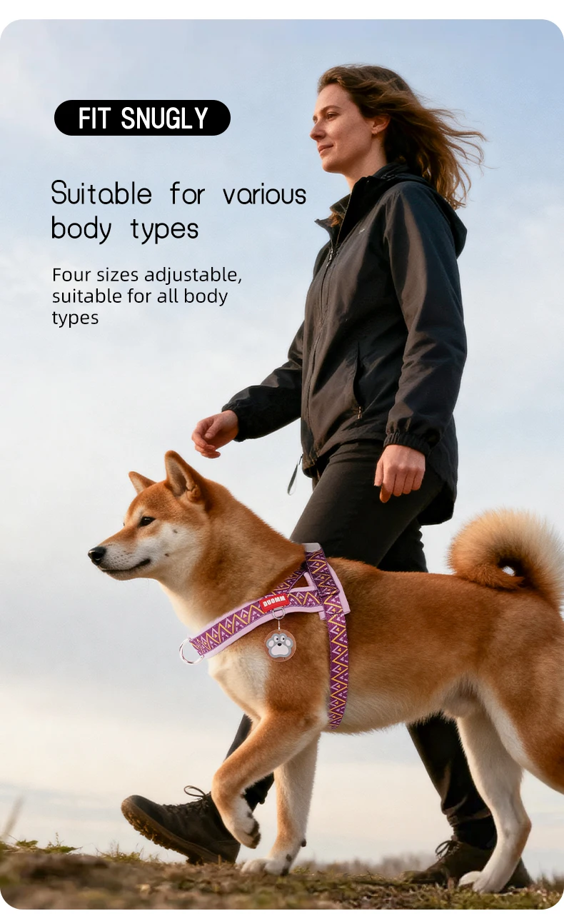 Kleines bis mittelgroßes Hundegeschirr im Sattelstil mit geometrischem Druck, modisches Outdoor-Geschirr zum Spazierengehen, kein Ziehen beim Training, schnelles Anziehen für Welpen und Haustiere – Detail 15