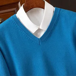 MVLYFLRT-suéter de lana merina 100% pura para hombre, jersey con cuello en V, Tops de Color sólido, suéter básico versátil, Otoño e Invierno
