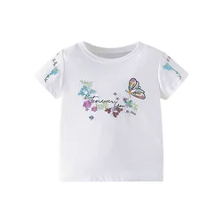 Jumping Meters-T-Shirt à Manches Courtes pour Enfant Fille, Vêtement d'Été avec Broderie Florale et Papillon, 2-7T