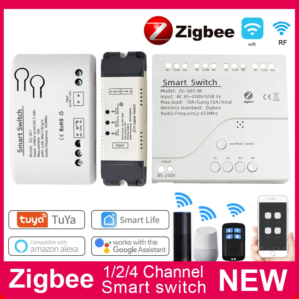 Zigbee Smart Switch Wifi Relay Module Home Automation 5V 12V 24V 110V 220V APP Remote Control Compatible With Alexa Google Home