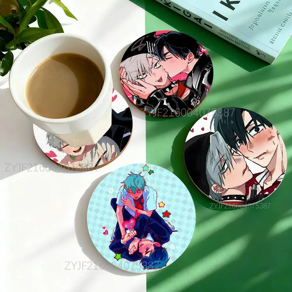 

Ivan Till A-Alien Stage Round Wooden Coasters Heat Resistant Non-slip Drink Cafe Decoration 2D Flat Color Print Coasters Set