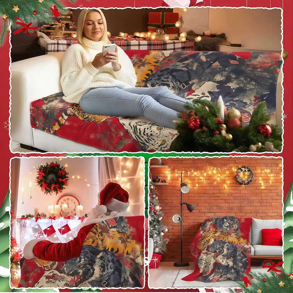 Japanese Tigers Leopard Winter Summer Flannel Blanket Throw Fleece Soft Fuzzy Plush Cozy Fleece Blankets for Sofa Ideal Gifts
