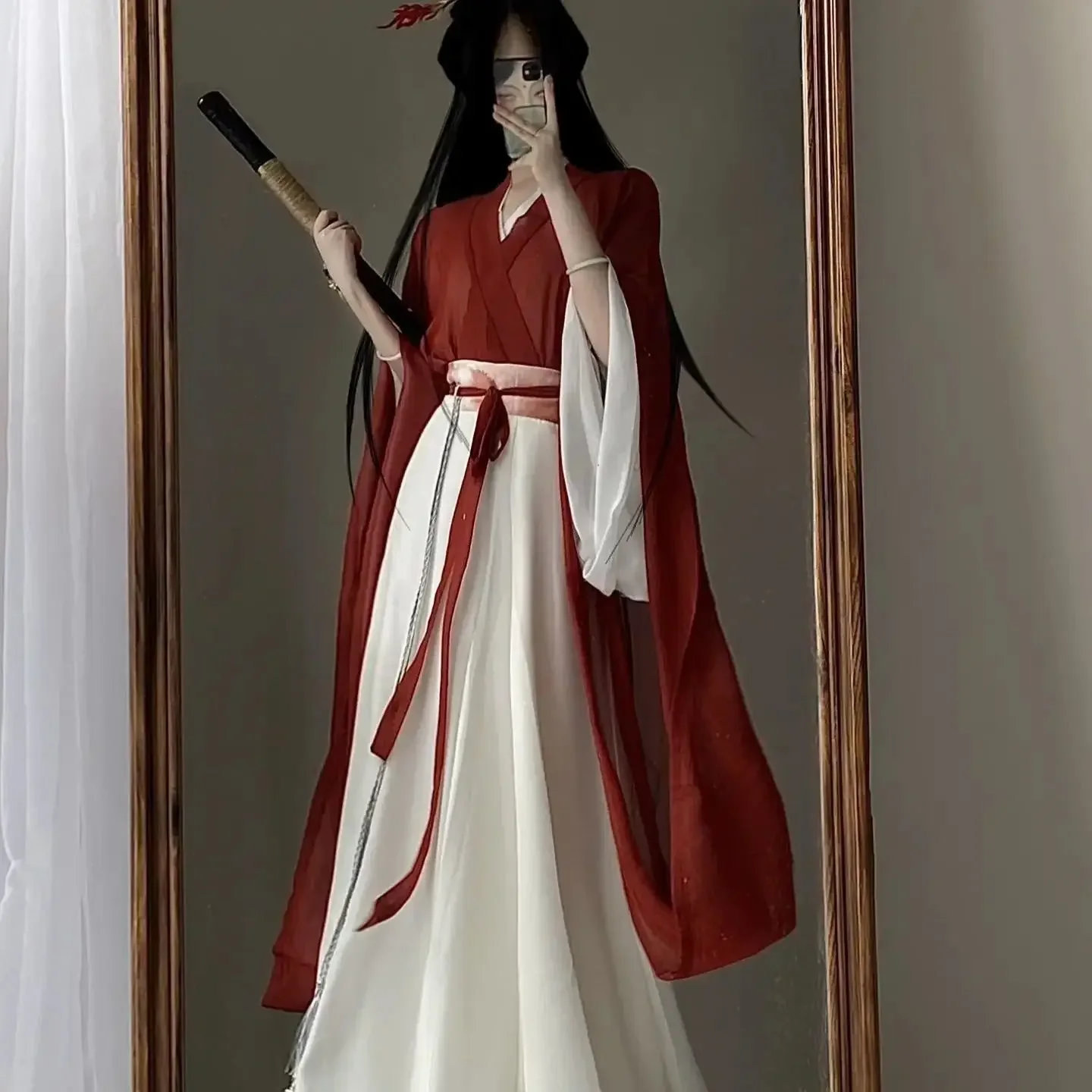 

Young Women's Qin Dynas Sle Hanfu Set with Eight-Piece Skirt Large Sve Ink-Stained Traditional Chinese Clothing