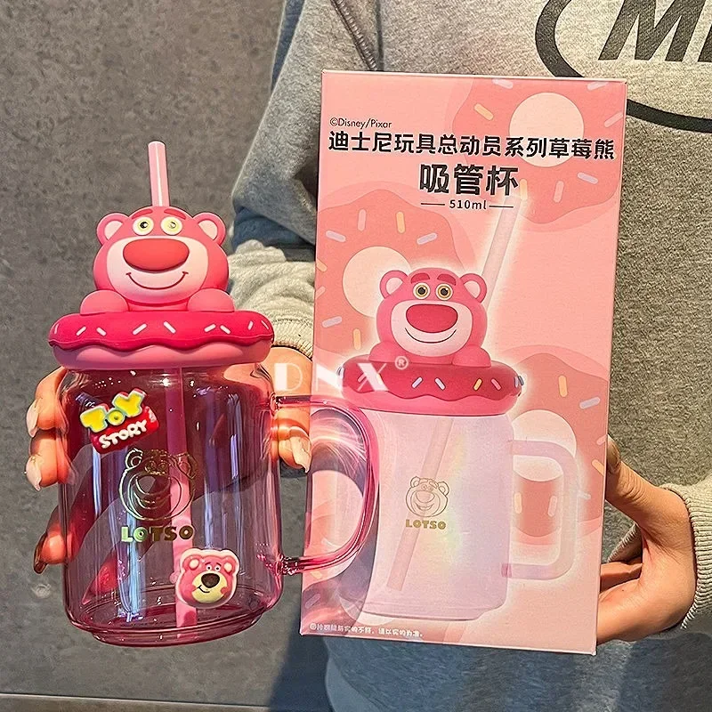 Stitch Lotso Kubuś Puchatek Judy Disney seria urocza kreatywna lalka z kreskówek o dużej pojemności przenośna słomka szklany kubek na wodę prezent