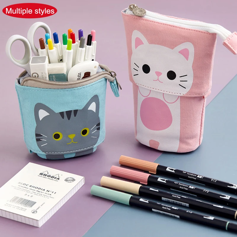 Kızlar için Kawaii kalem kılıfları erkek fermuar sevimli kedi kalem kutusu okul malzemeleri kırtasiye hediye Pop Up Pouchs Trousse Scolaire