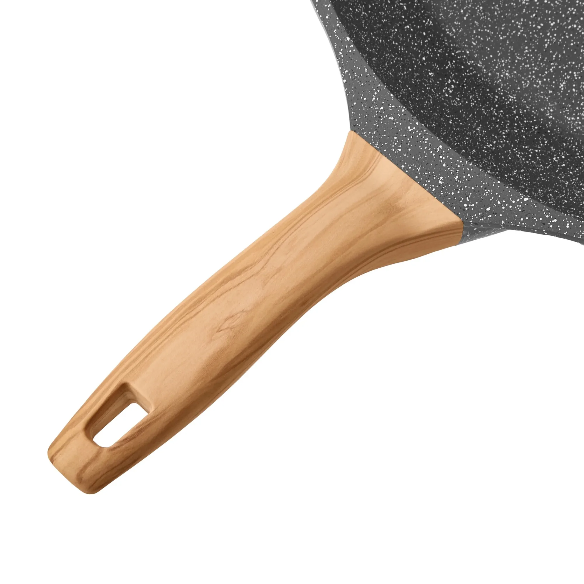 Wok de aluminio fundido de 14 pulgadas, mancha de carbón