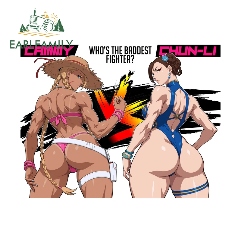 

EARLFAMILY Chunli Vs Cammy сексуальные автомобильные наклейки и наклейки забавные аниме лобовое стекло водостойкие устойчивые к царапинам аксессуары Para Auto