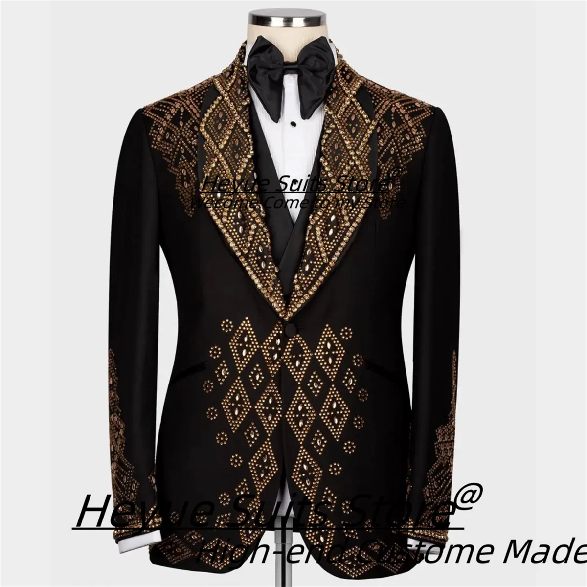 

Customized Luxuly Shiny Men Suits Shiny diamond Elegant Groom Wedding Tuxedos 3 Pcs Sets Male Prom Blazers Business Ropa Hombre