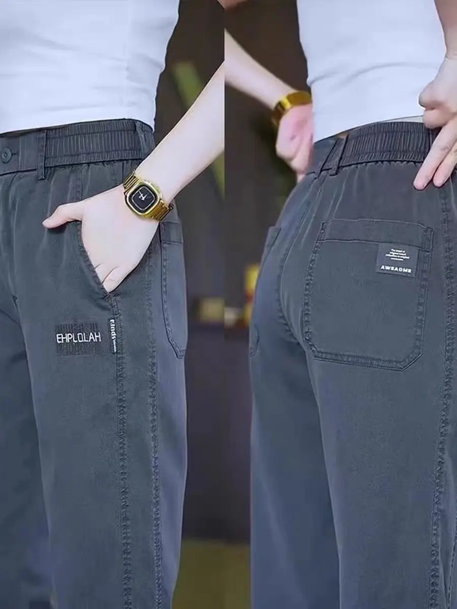 

Мужские повседневные рабочие брюки свободного прямого кроя, удобные брюки для отдыха, молодежные, энергичные, на все сезоны, длинные брюки