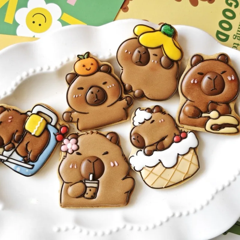 11pcs/set Cute Capybara Biscuit Mold Cartoon Animal Cookie Cutter and Stamps Fondant Cake Decoration Baking Tools Kitchen Gadget