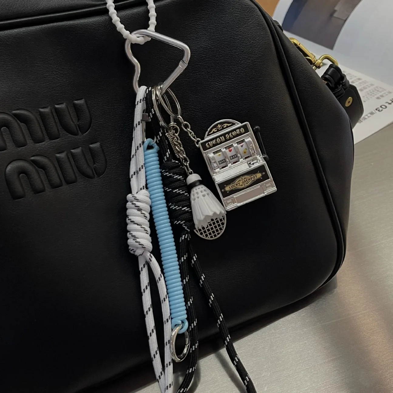 Braided Rope Badminton Pendant Silver Game Machine Keyring Niche Backpack Accessories Spring Buckle Heart Trinket Key Chain