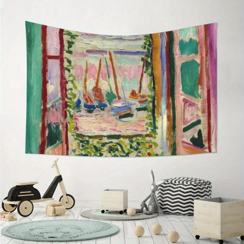 Matisse Open Window Tapestry, French Window & Sailboat Seascape Art, Modern Home Wall Decor