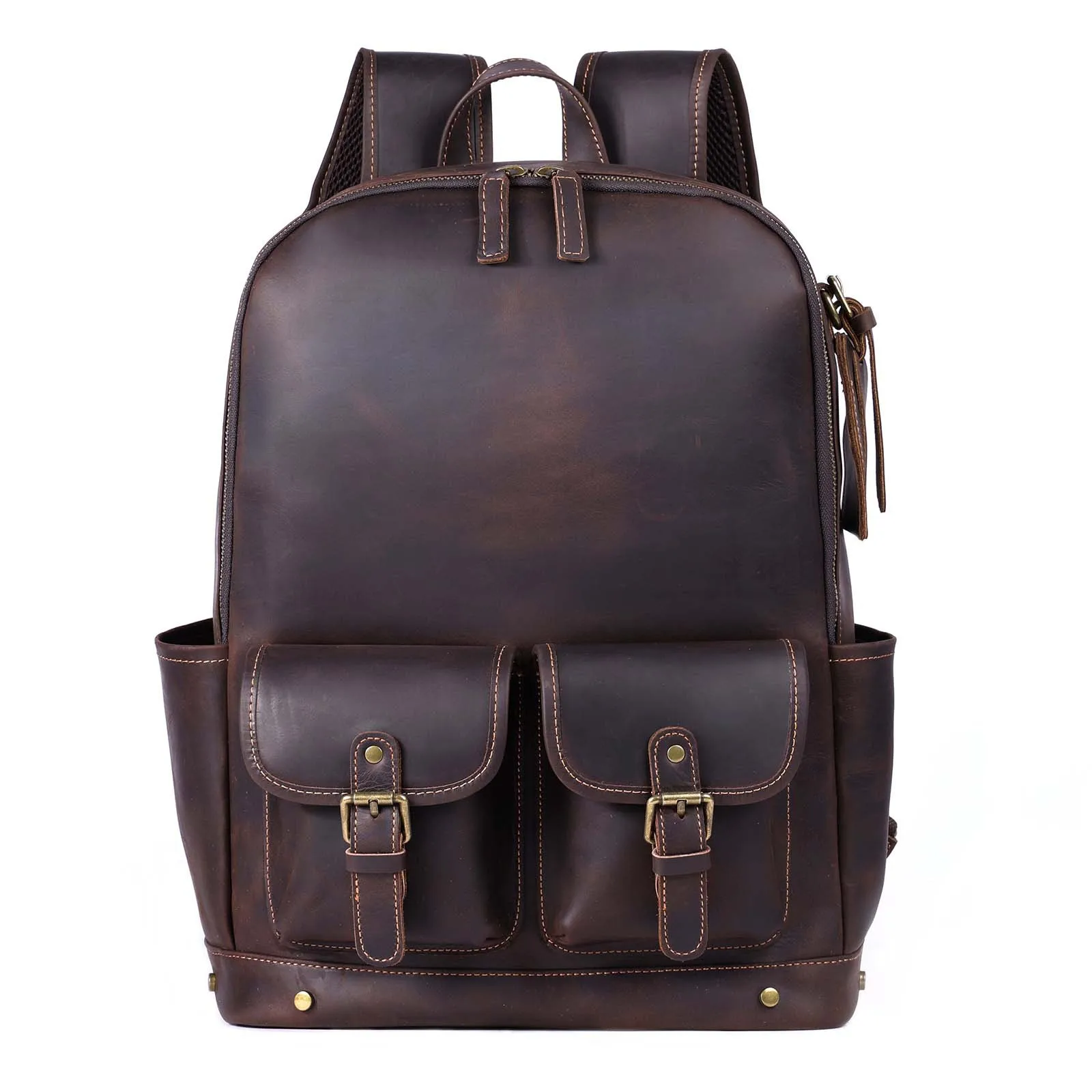 Vintage large capacity crazy horse cowhide men's backpacks simple travel luxury handmade genuine leather computer schoolbags