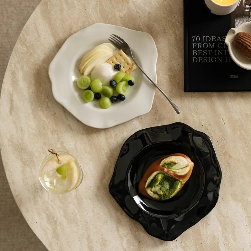 

Декоративная обеденная тарелка в скандинавском стиле с морщинистой волной, украшение для домашнего обеденного стола в стиле ваби-саби, тарелка из меламиновой смолы