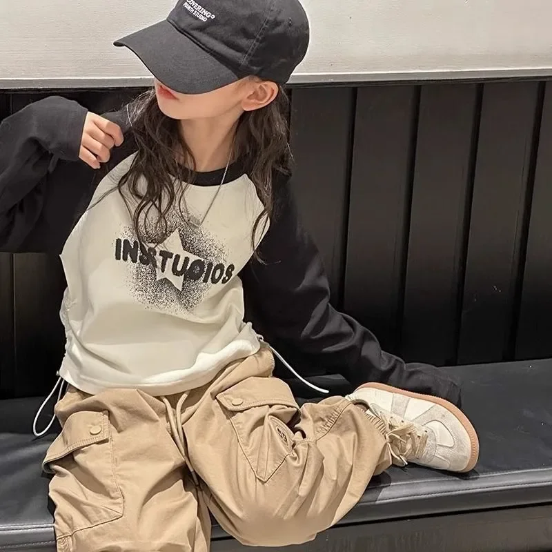 Color Block Printing T-shirt for Teen Girl Tween Clothes Girls 11 12 Years 4 6 7 Teenage Children Kids 2025 Children's Clothing