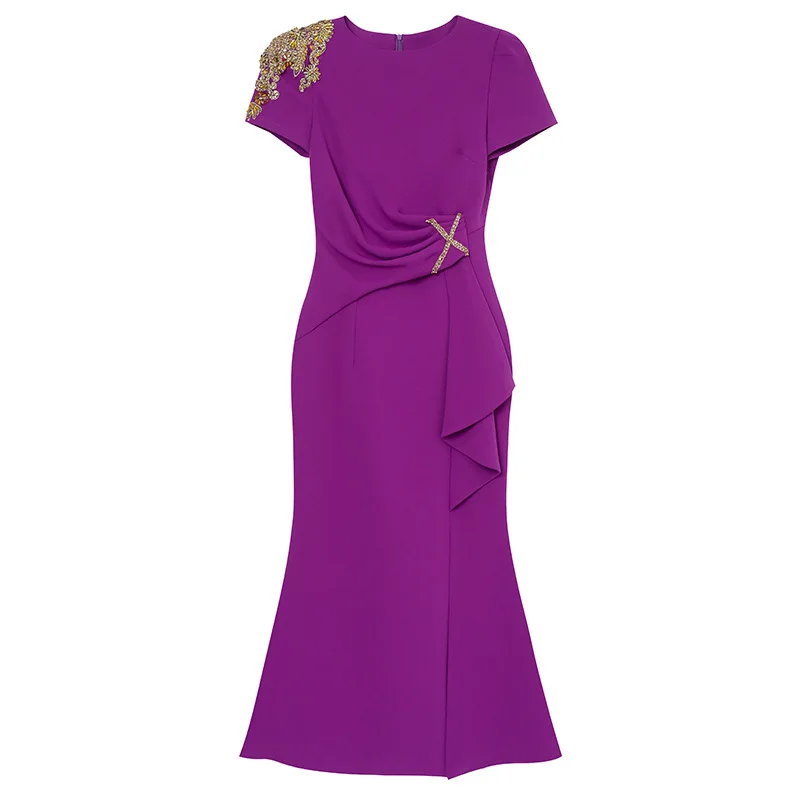 Imagem -05 - Verão Vestido Longo Novo Prego Roxo Broca Temperamento Elegante Perto da Cintura Peixe Cauda Vestido de Noite 2023 de