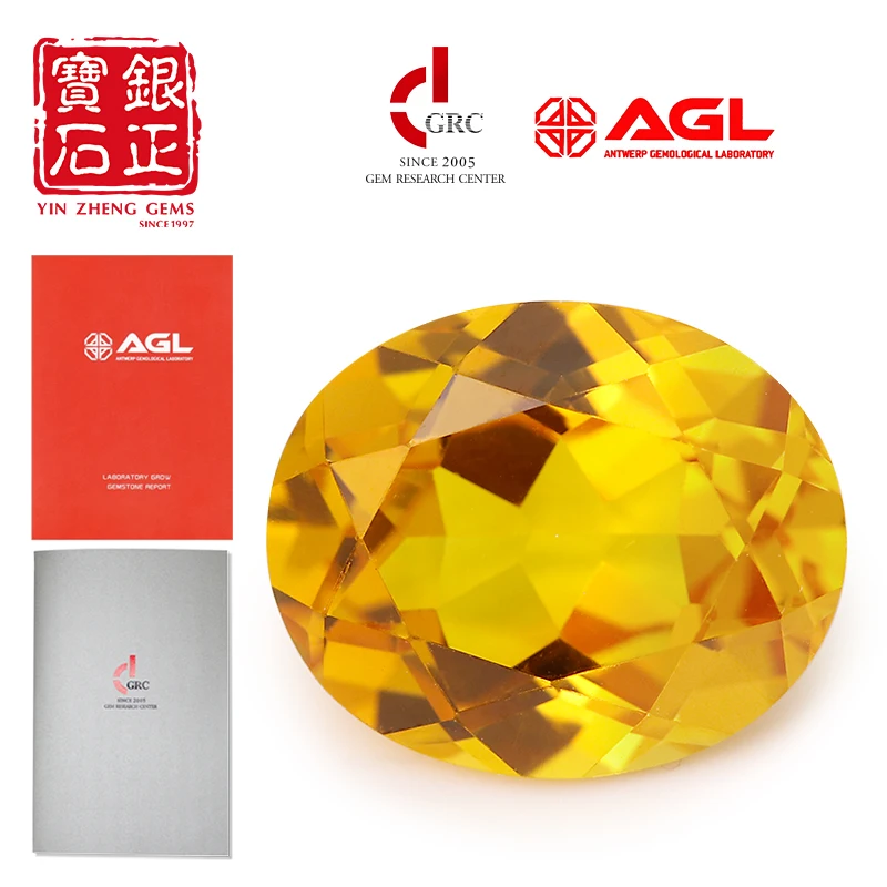 YinZheng Flame Melted Lab Grown Yellow Sapphire Oval Shape Can Be Provide GRC Or AGL Certifacate Synthetic Cultivate Sapphire