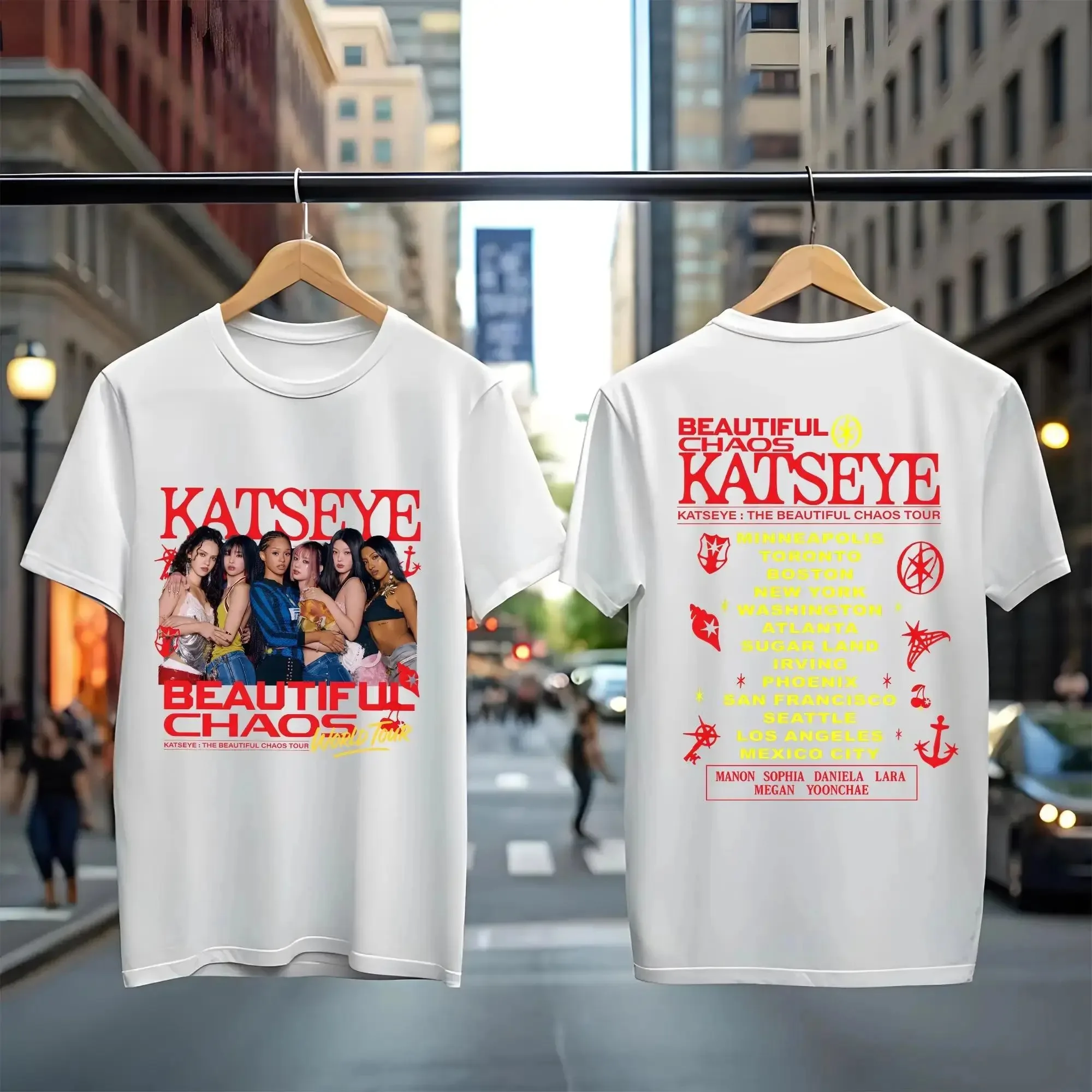 Kpop Gabriela Katseye Tee Shirt Oversized Y2k Beautiful Chaos Tracklist Katseye World Tour T-shirt Women Katseye High Street Tee