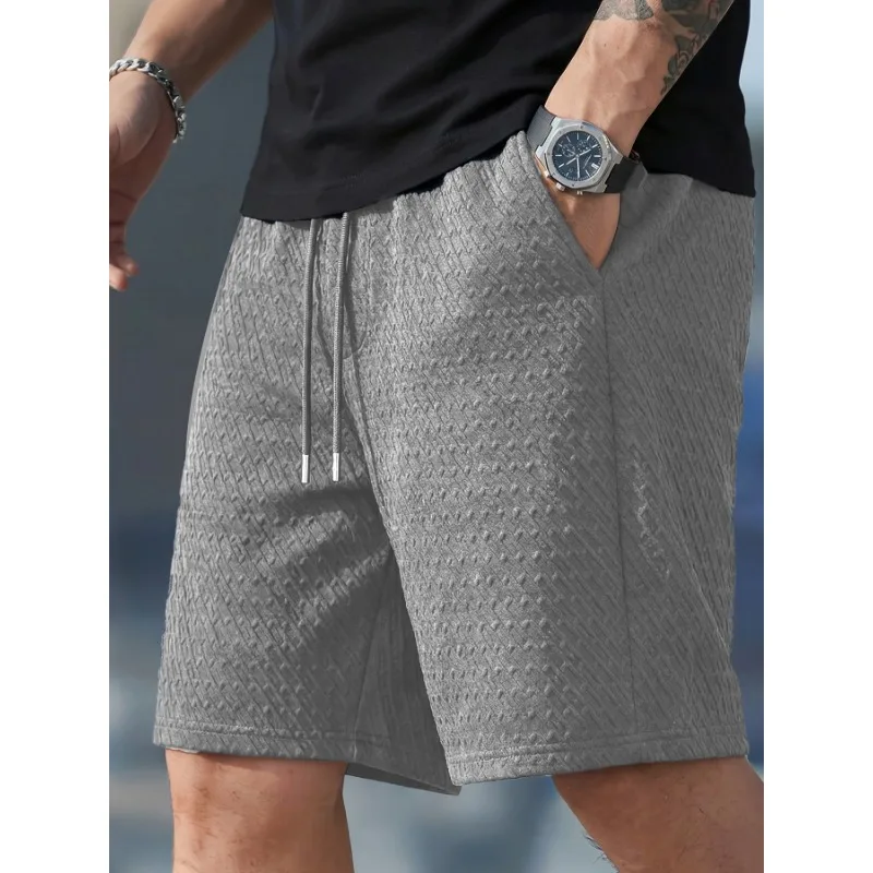 

American Trendy Jacquard Ice Silk Drawstring Shorts Men Luxury Loose Summer Beach Casual Bottoms