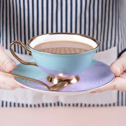 Modern Minimalist Coffee Cup and Dish Creative Bone China Gold Edged Ceramic Mug Europe Afternoon Tea Cup Porcelain Water Cup