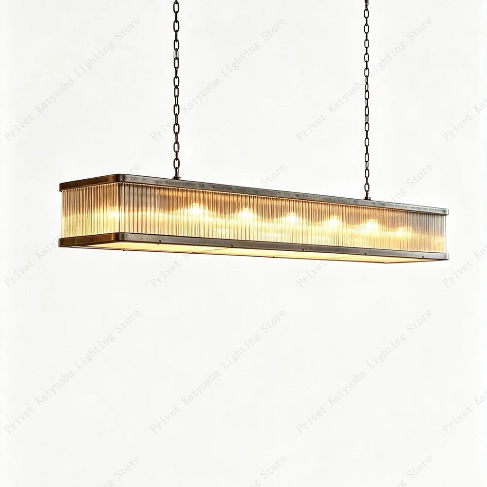 Retro Black American Crystal Glass Bar Rectangle Chandeliers for Dining Room Table Bar Decor Hanging Lamp Luxury