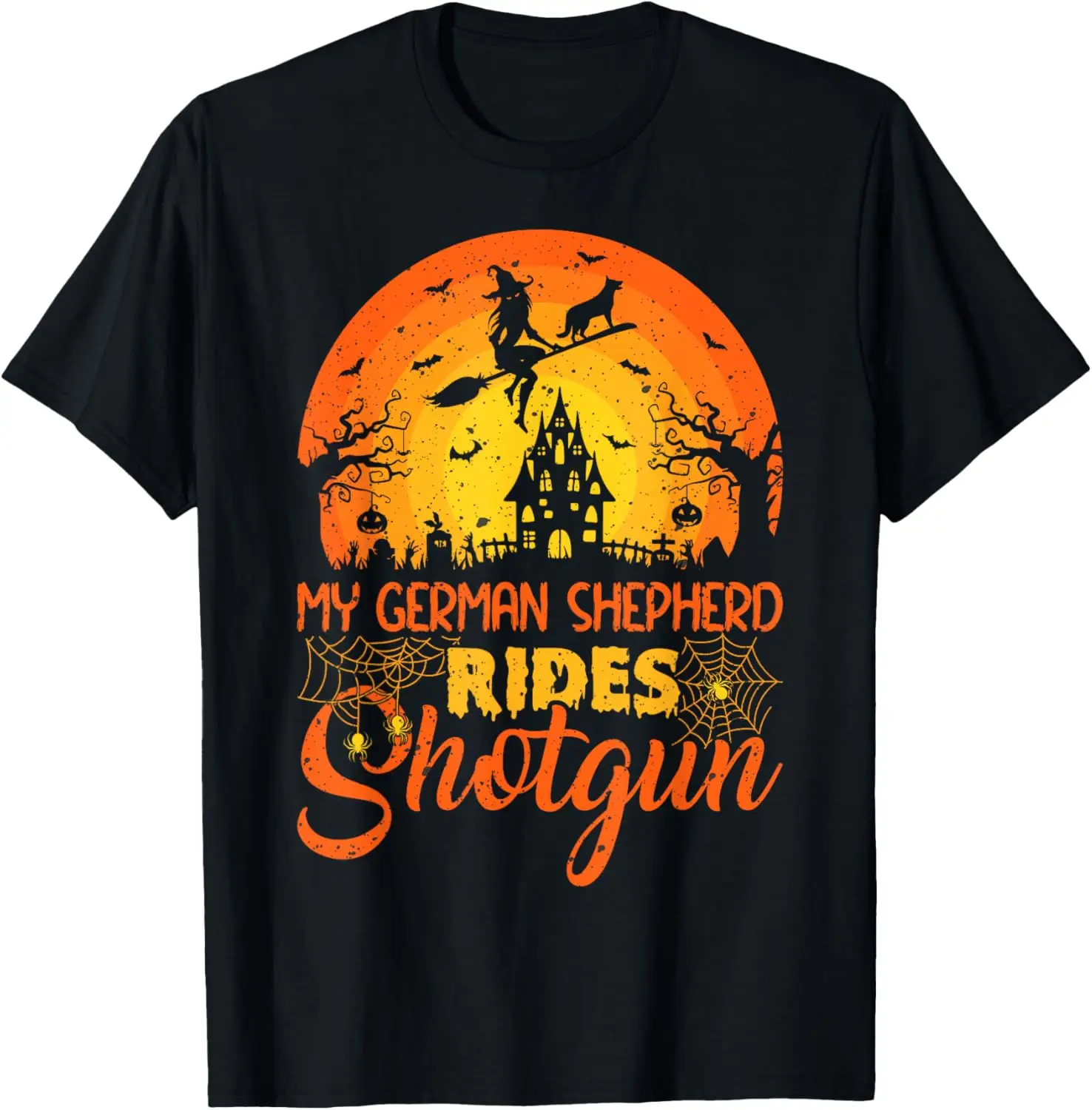 Vintage Sunset My German Shepherd Dog Ride Shotgun Halloween T-Shirt