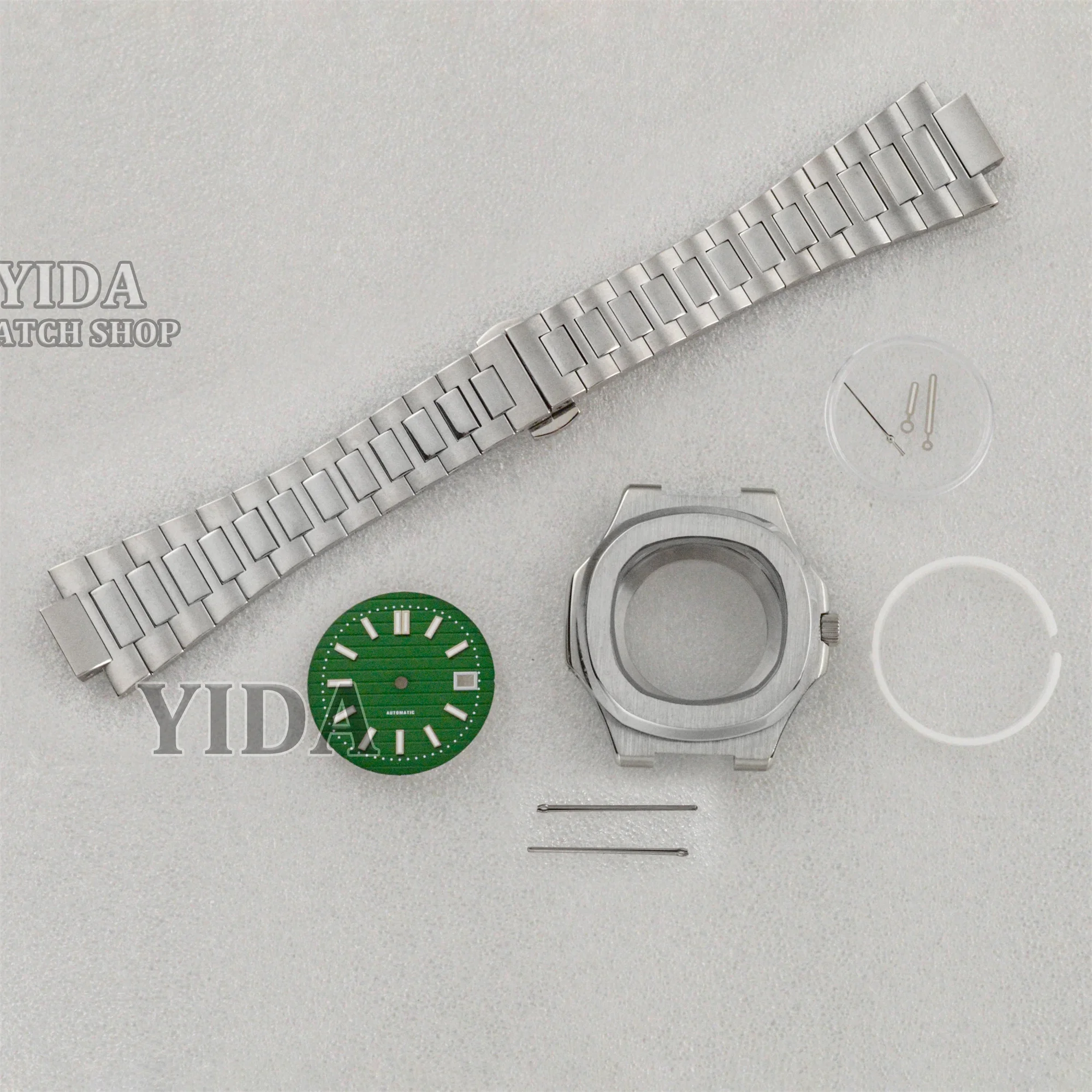 NH35 Cassa In Acciaio Inox 316L 41 millimetri Cassa Dell'orologio Quadrante Della Fascia Verde Lancette Luminose Per NH35 Movimento Automatico Nautilus Strumenti di Riparazione