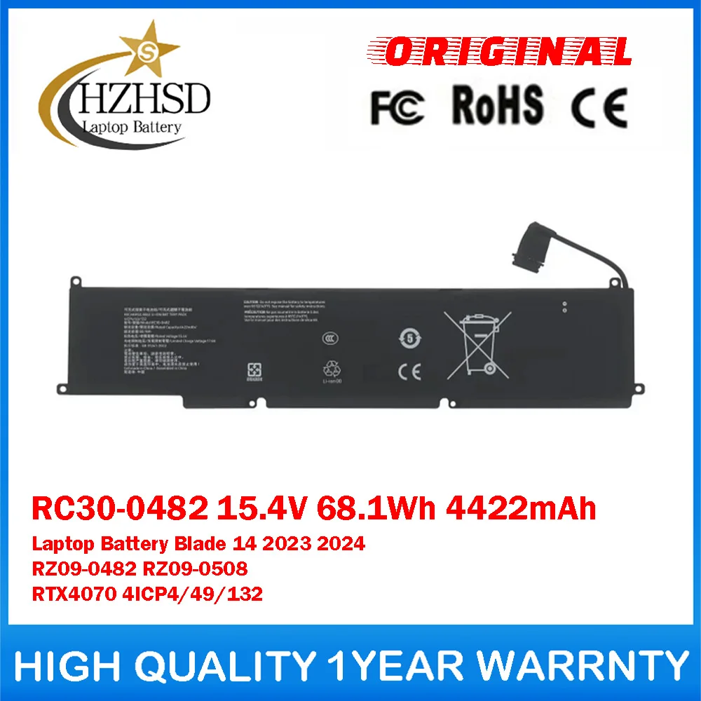 RC30-0482 15.4V 68.1Wh Genuine Original Laptop Battery For Razer Blade 14 2023 2024 RZ09-0482 RZ09-0508 RTX4070 4ICP4/49/132