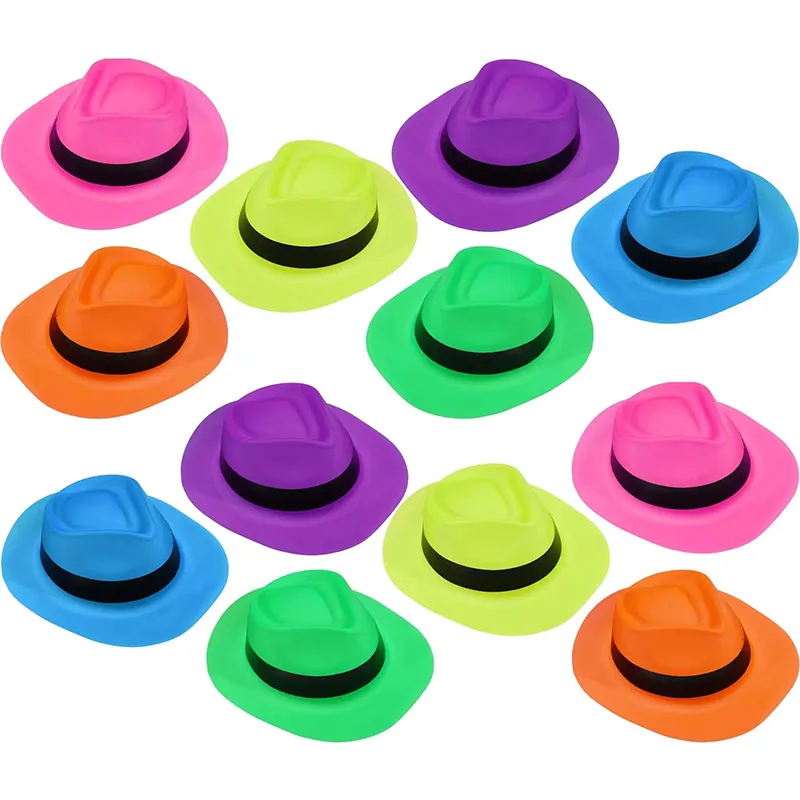 

6/12/24pcs Neon Party Supplies Neon Formal Hats Glow in The UV Light Party Fluorescent Hat,Kids Adult Birthday Party Decoration