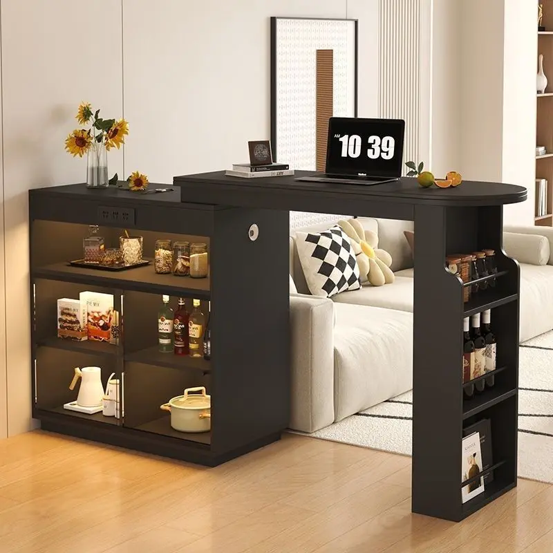 Solid wood bar partition cabinet living room pull-out sofa side bar retro black storage cabinet dining cabinet rotating