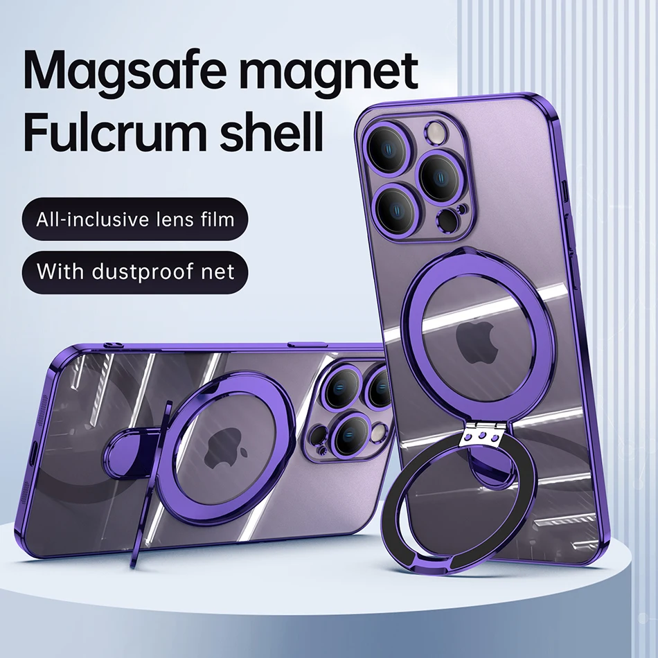 

For Magsafe Magnetic Kickstand Plating Phone Case For IPhone 13 12 14 Pro Max Metal Finger Ring Bracket Wireless Charging Cover