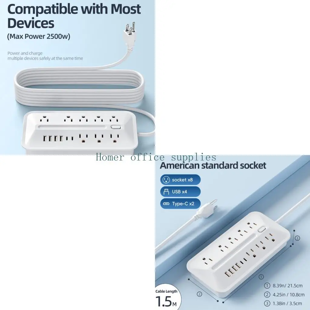 

K43B 8 Sockets Power Strips With USB Port & 1.5M Cable For Office Home Use