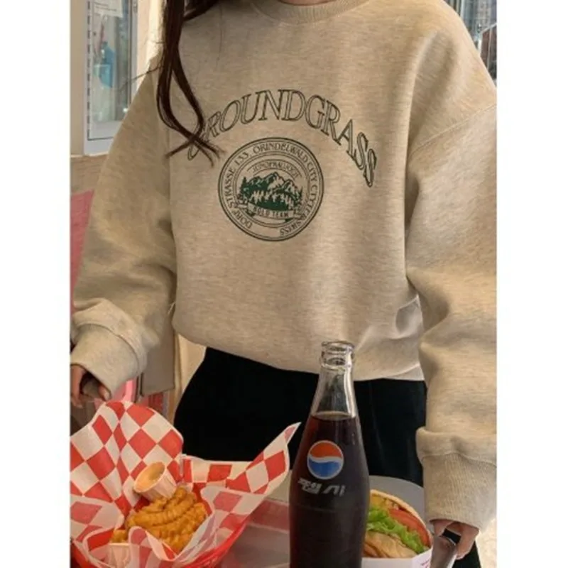 Korea Fashion Women Pullover Autumn Winter Vintage Hoodies Harajuku Casual Long Sleeve  Letter Print Tops Spring Clothes Y2k