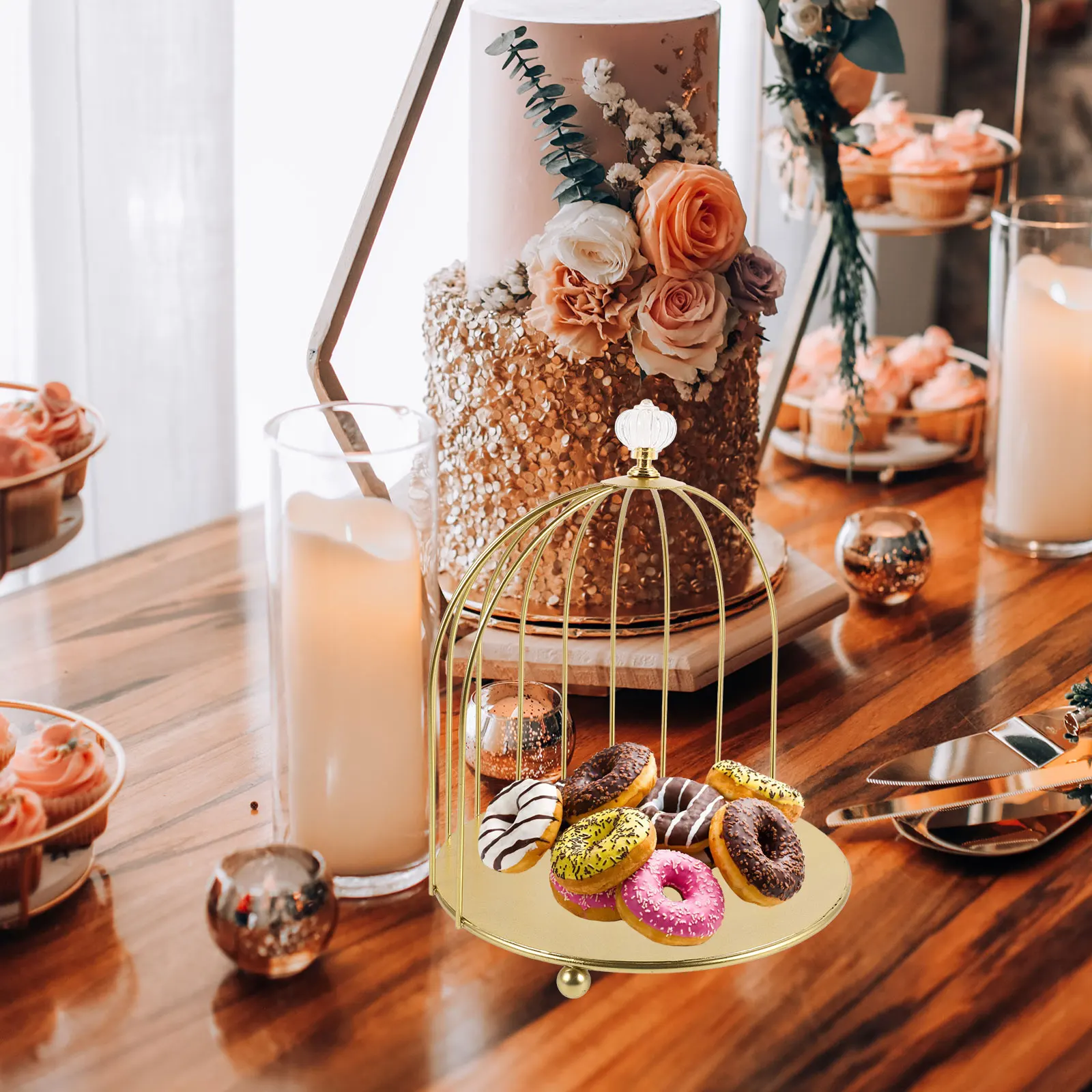 

Elegant Iron Bird Cage Cake Stand Wedding Pastry Display Rack Simple Design Cupcake Holder For Special Occasions