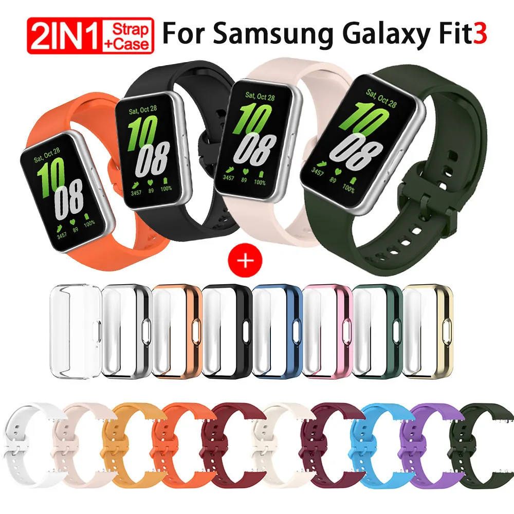 Soft Silicone Strap for Samsung Galaxy Fit3 Strap Accessories Replacement Watchband and Screen Protector Case Wristband Bracelet